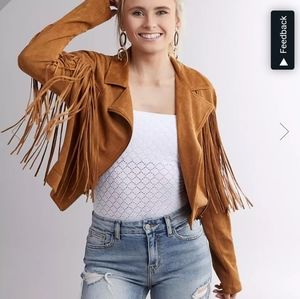 Flying Tomato Faux Suede Fringe Jacket- S